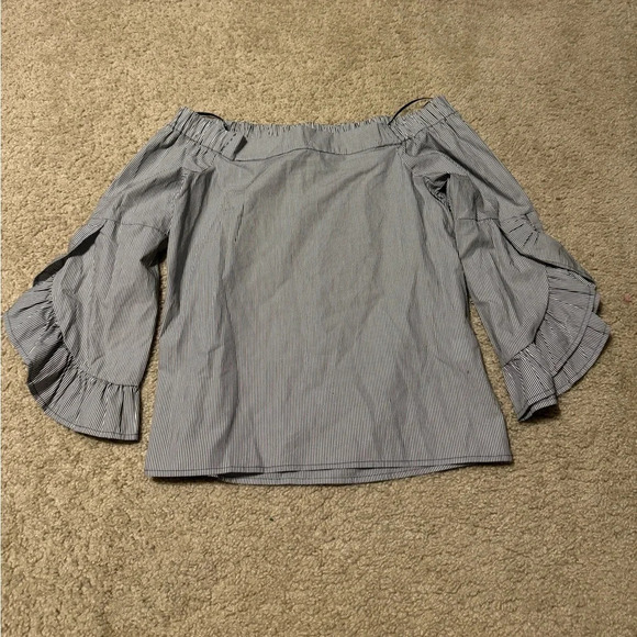 Cupid stripe off the shoulder ruffle top - Picture 1 of 3